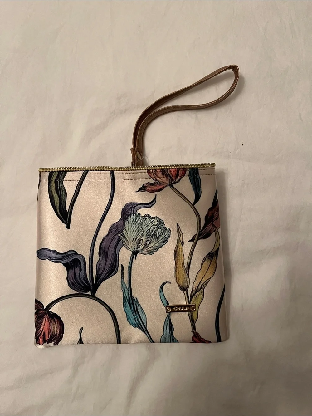 Floral Print Wristlet Clutch - Beige Multicolor